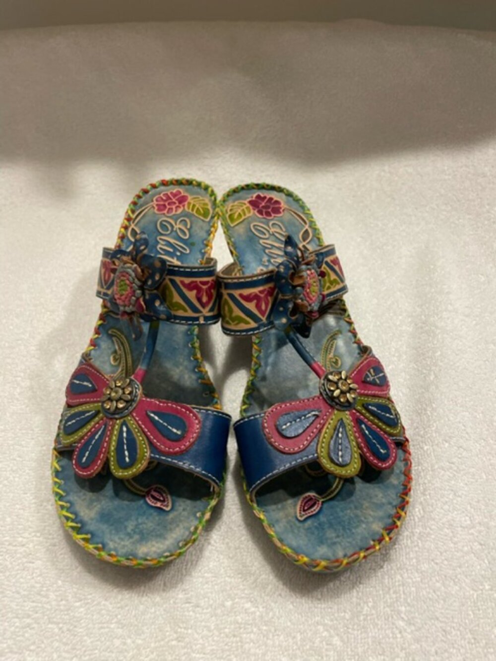 Elite by Corkys Women's Slide Wedge Sandals 7 Jamaica Leather Floral Multicolor